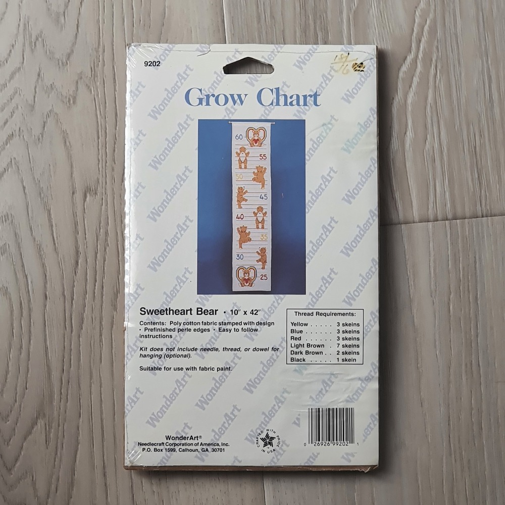 WonderArt Sweetheart Bear Grow Chart Stamped Embroidered Vintage Cross Stitch